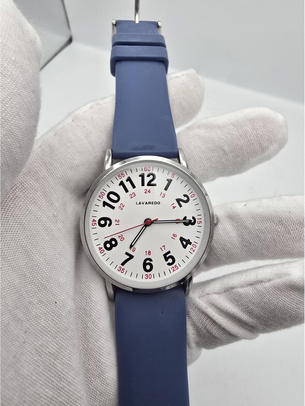 Lavaredo Nurse Style Medical Dial Watch Silver Tone Navy Silicone Strap Quartz